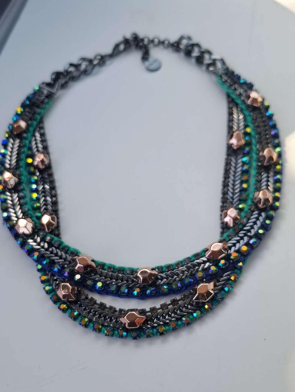 Stella Dot Mercury Statement Necklace Retired Rose Gold Hematite Teal Bib